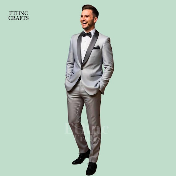 silver grey dress jacket for wedding Silver Men's Silver Tuxedo * Custom Grey Prom Suit Jacket * Black Lapel Tux Coat * Silver Tailored Wedding Tux * Grey Handmade Formal Wear