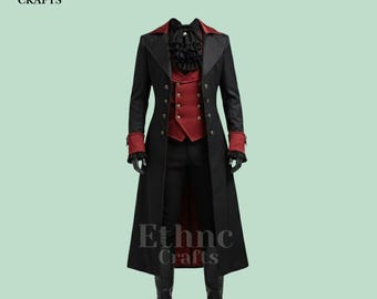 Steampunk Victorian Coat | Men’s Gothic Tailcoat | Long Vampire Jacket | Historical Cosplay Outfit | Custom Made Gothic Coat