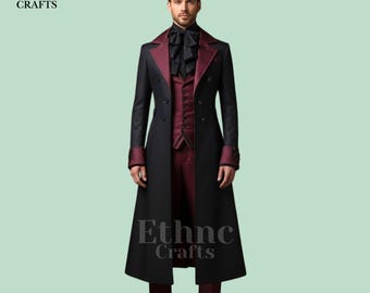 Gothic Victorian Suit for Men • 3 Piece Tailcoat Set • Steampunk Long Coat & Vest • Vampire Costume Trench Coat • Handmade Formal Suit