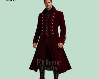 Abrigo Steampunk Gótico Victoriano Para Hombre – Chaqueta De Terciopelo Con Bordados Plata, Cuello Solapa Y Botones Dorados, Ideal Para Cosplay, Carnaval Y Fiestas Temáticas