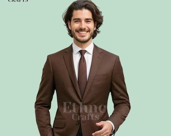 Traje formal marrón para hombre / Traje de novio entallado / Traje clásico de negocios para oficina y eventos / Traje de dos piezas hecho a mano