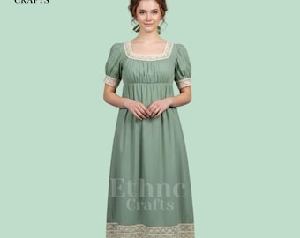 Green Gown | Empire Waist Puff Sleeve Long Dress | Elegant Vintage Costume  for Wedding & Gala 2025 - Etsy