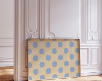Stampa artistica orizzontale da parete, grande stampa artistica astratta da parete, poster a pois blu, arredamento minimalista scandinavo, download digitale