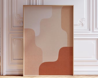 Stampa artistica astratta in terracotta, poster boho con forme organiche e texture, grande decorazione stampabile neutra, download digitale