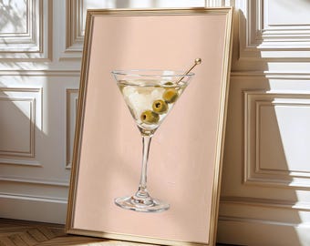 Stampa artistica da parete "Dirty Martini", poster di cocktail, decorazione per la stanza da civetta, stampa di Martini, decorazione per carrello bar, arte da parete per ragazze cool, download digitale