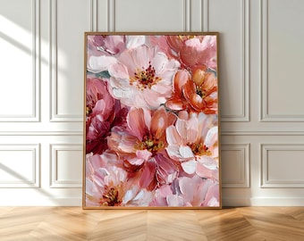 Stampa artistica da parete con peonia rosa - Poster botanico astratto (download digitale)