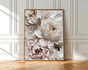 Stampa artistica da parete con peonia bianca, stampa floreale, poster botanico, decorazione femminile per camera da letto, fiore astratto, download digitale