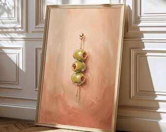 Stampa artistica da parete "Dirty Martini Olive", poster minimalista per cocktail, decorazione per la stanza, decorazione per la cucina, decorazione per il carrello bar, download digitale.