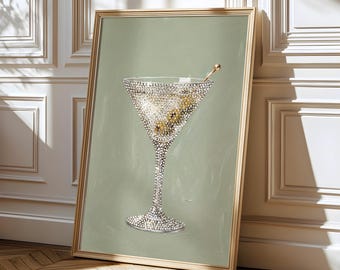 Stampa artistica da parete Dirty Martini, poster Olive Martini, decorazione murale per cocktail, arredamento per cucina e bar, arte del bicchiere da Martini, download digitale