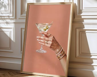 Stampa artistica da parete "Dirty Martini", decorazione per camera da ragazza civettuola, poster di cocktail, arte da parete per ragazze cool, decorazione per carrello bar, stampa Martini, download digitale