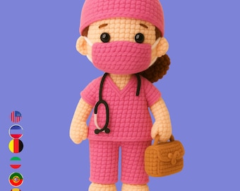 Nurse Amigurumi Crochet Pattern, DIY Medical Doll Keychain PDF Digital Download & video tutorial