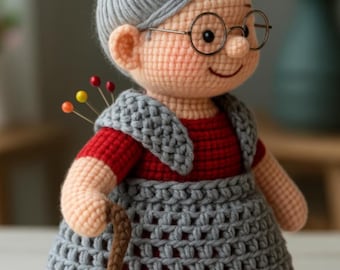 Crochet Grandma Doll Pincushion Pattern: 10 Amigurumi Designs (PDF in multiligua Download & video Tutorial
