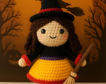 Halloween Witch Doll Crochet Pattern Amigurumi Fairy (Multilingual PDF)