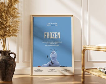 Frozen Musical Poster, Disney Wall Art, Olaf Quote, Blue Minimalist, Movie Decor Gift
