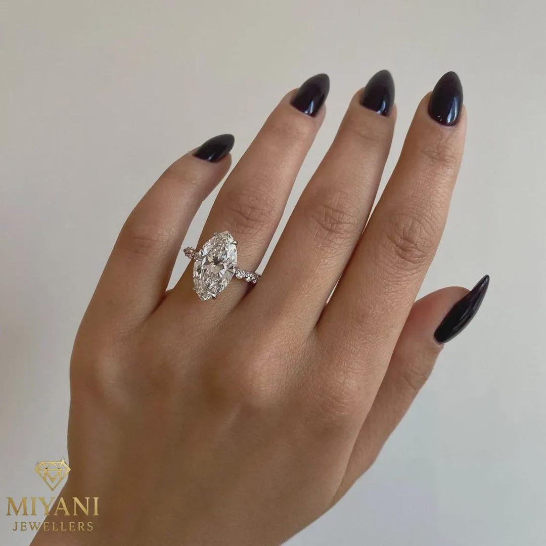 8 CT Marquise Cut Lab Grown Diamond Engagement Ring Set - 14K Gold ...
