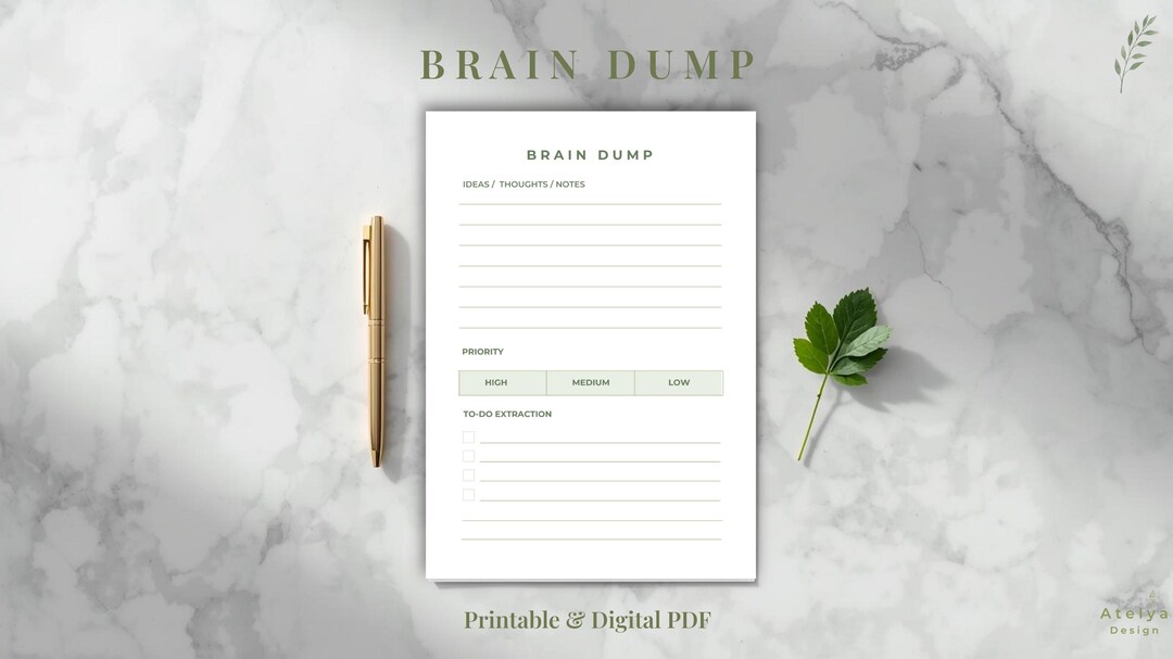 Brain Dump Planner | Minimal Printable Page | Clear Your Mind | A4 A5 ...