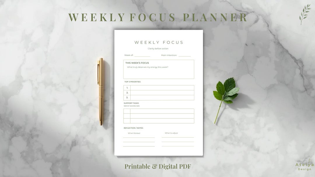 Weekly Writing Focus Weekly Focus Planner | Minimal Planning Sheet | Digital & Printable PDF ...