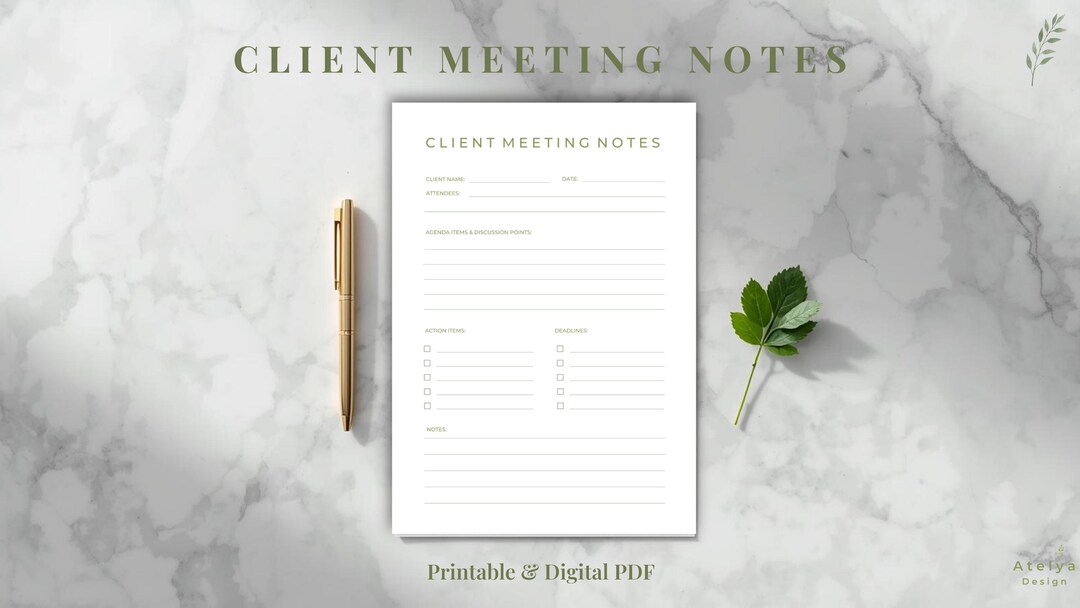 Client Meeting Notes Template | Printable Business Planner PDF | A4 A5 ...