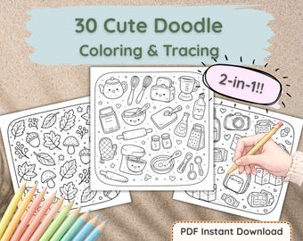 Doodle Coloring and Tracing Book | 30 Kawaii Pages (PDF Download)