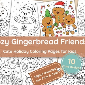 Christmas Gingerbread Coloring Pages: Kawaii Cookie Holiday Fun (PDF)