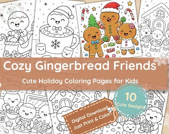 Disegni di pan di zenzero natalizi da colorare: divertimento natalizio con biscotti kawaii (PDF)