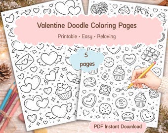 Valentine's Day Coloring Pages | Doodle Hearts, Kids & Adults (PDF Pages)