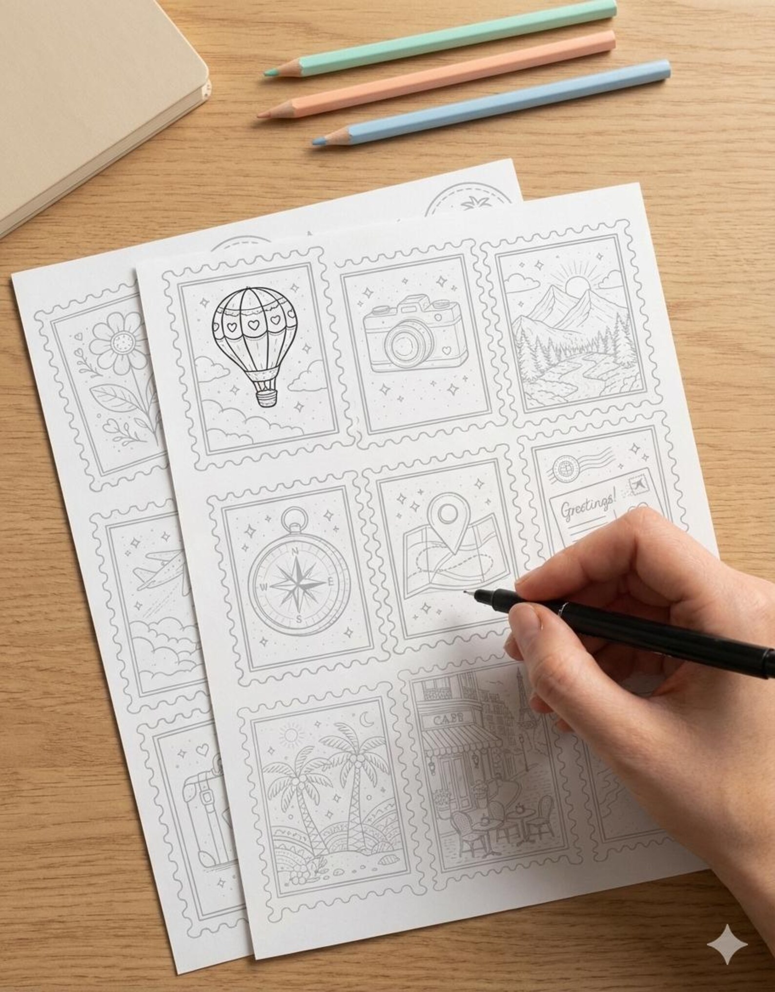 Vintage Stamp Trace &amp; Draw Worksheet | Cozy Beginner Doodle Art (PDF Set) - Etsy Australia
