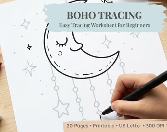 Boho Tracing Worksheet Bundle, Nursery Boho Learning Set, PDF Download