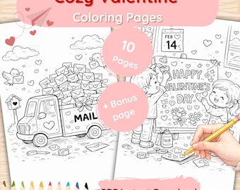 Valentine's Day Coloring Pages for Kids – Love & Friendship Scenes (Printable PDF Files)