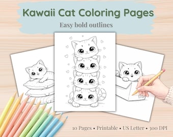 Kawaii Kitten Coloring Pages | 10 Chubby Cats (PDF Download)
