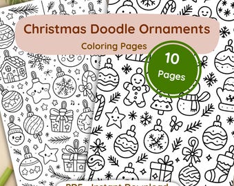 Christmas Ornaments Coloring Pages | 10 Doodle Designs (Digital Download)