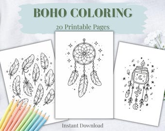 Boho Printable Coloring Worksheet, Boho Learning Set, PDF Download
