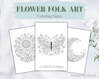 Folk Art Floral Coloring Pages – 15 Scandinavian Designs (Printable PDF)