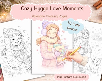 Valentine Coloring Book – Cozy Girl & Dog Hygge Designs (PDF Download)