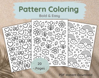 Easy Pattern Coloring Book – Bold Doodles (PDF Pattern, 20 Pages