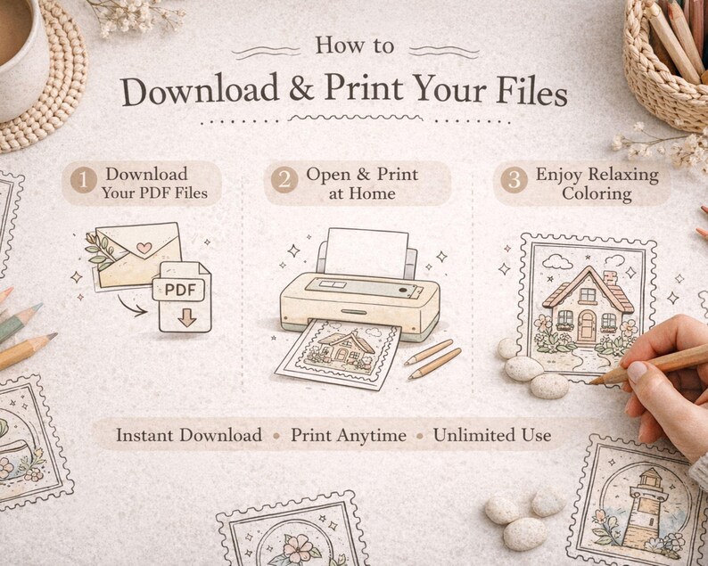 Vintage Stamp Trace &amp; Draw Worksheet | Cozy Beginner Doodle Art (PDF Set) - Etsy Australia