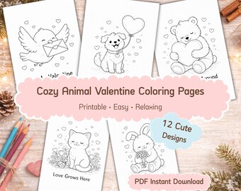 Animal Valentine Coloring Pages – 12 Designs (Printable PDF)