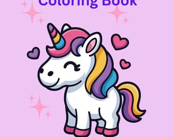 Libro para colorear de unicornios para niños / 25 páginas dibujadas a mano (descarga en PDF)