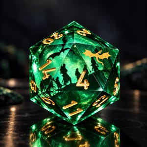 Green Dragon Engraved D20 Liquid Core Resin Dice Set, Sharp Edge Fantasy RPG Polyhedral Dice