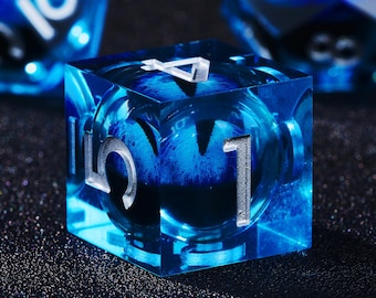 Juego de dados Ojo de Dragón Azul: Núcleo líquido, resina de borde afilado para juegos de rol de rol de Dungeons & Dragons