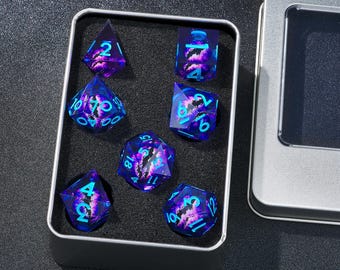 Juego de dados de núcleo líquido Dragon's Whisper: resina de borde afilado, DnD RPG