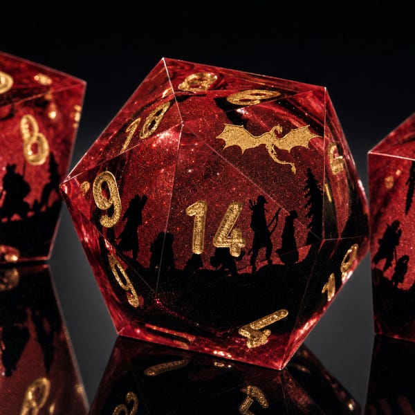 Dragon Engraved D20 Liquid Core DND Dice Set, Sharp Edge Resin RPG Dice, Fantasy Polyhedral Dice