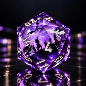 Purple Dragon Engraved Liquid Core Resin Dice Set, Sharp Edge Fantasy RPG Polyhedral Dice