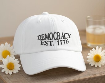 Democracy Hat, Defend Democracy Embroidered Hat, Pro Democracy Hat, Resist Baseball Cap, Anti Republican Cap, Democrat Gift, Resistance Hat