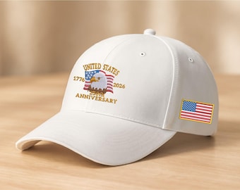 USA 250-jähriges Jubiläumsmütze, 1776–2026 Weißkopfseeadler gestickte Mütze, Baseballmütze mit amerikanischer Flagge, amerikanischer Adlerhut, US-Tribute-Mütze