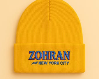 Zohran Mamdani Hat, NYC Embroidered Beanie, Cuffed Winter Hat, New York City Hat, Progressive Political Hat, Zohran Yellow Beanie