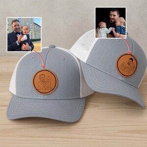 Personalized Photo Dad Trucker Hat, Custom Leather Patch Hat, Dad Appreciation Hat, Gift from Kids, Fathers Day Gift, Memorial New Dad Gift