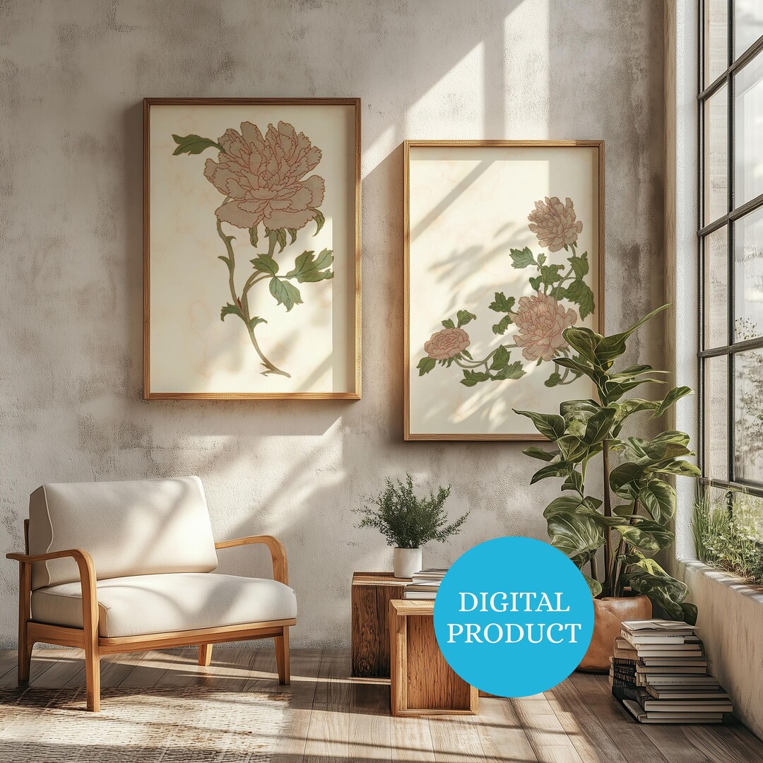 Vintage Peony Wall Art Print – Botanical Flower Illustration – Shabby ...
