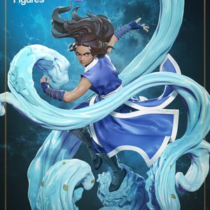 May include: A detailed figurine of a character in a blue outfit, surrounded by stylized water effects. The figure is in a dynamic pose, with flowing water elements. The Nom Nom Figures logo is visible in the top left corner.