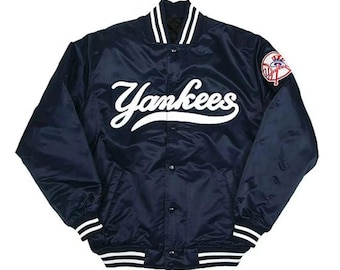 New York Yankees 90s Vintage Satin Varsity Jacket Blue Bomber Jacket